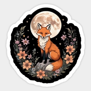 Witchy Moon Cottagecore Floral Fox Aesthetic Art Sticker